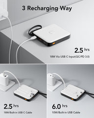 Portable Charger with Built-in Cable, 10000mAh 22.5W Fast Charging USB C Battery Pack