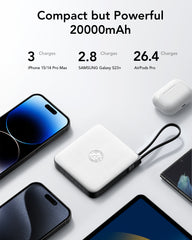 20000mAh Power Bank, 22.5W Fast Charging Phone Portable Charger with Built-in Cables