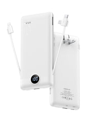 Slim Portable Charger with Wall Plug, 10000mAh Portable Charger Built in Cables