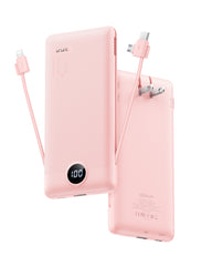 Slim Portable Charger with Wall Plug, 10000mAh Portable Charger Built in Cables