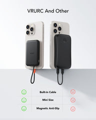 VRURC Slim Portable Charger, Mini Power Bank Built in Cable for iPhone 15 Series